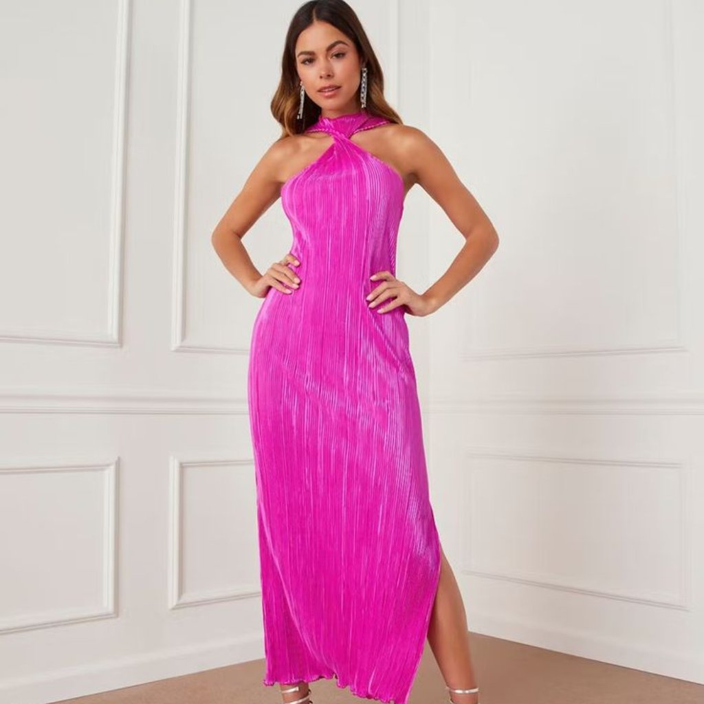 Vici Cabo Plisse Twisted Front Maxi Dress - Magenta